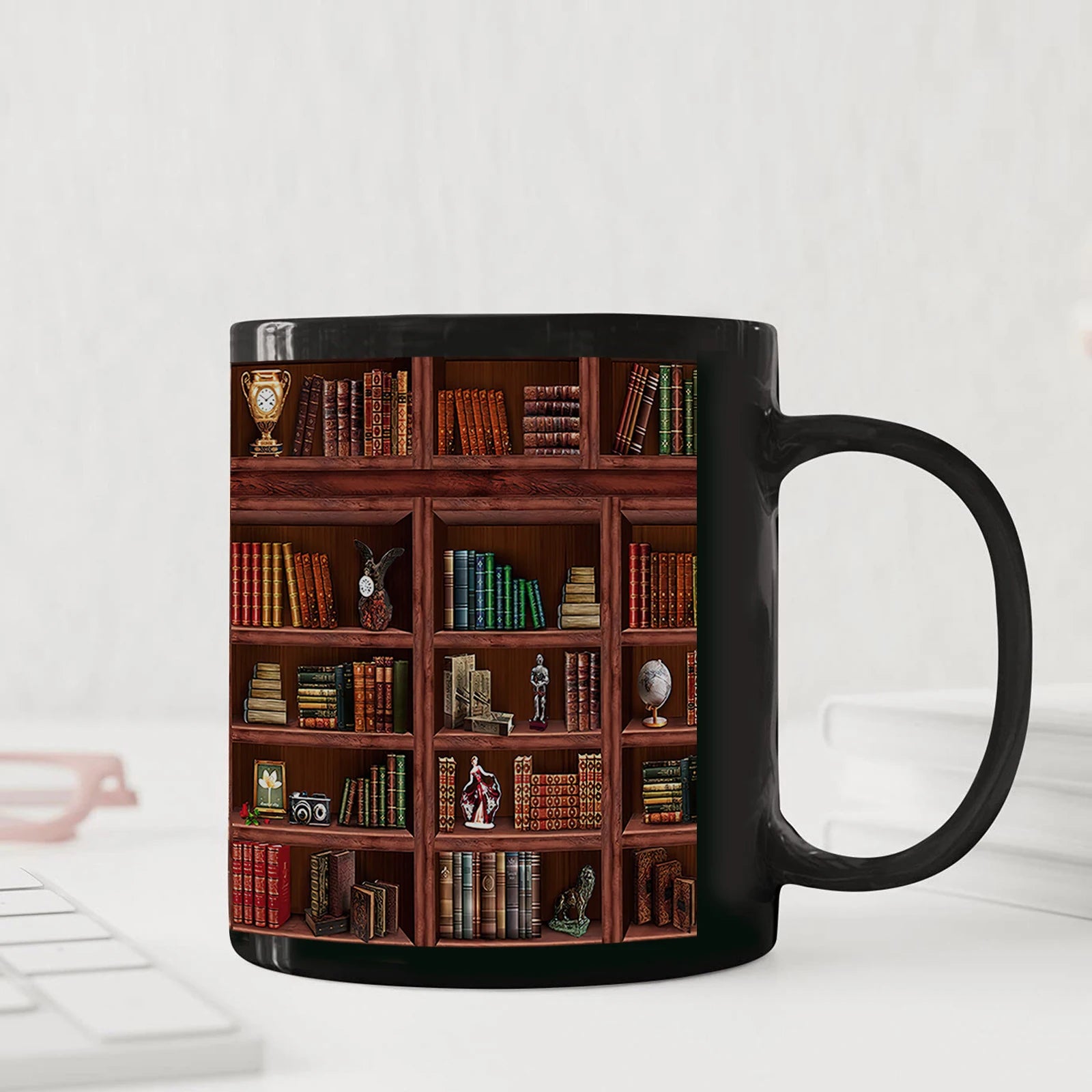 Library Bookshelf Mug — 11 oz Ceramic Coffee Cup