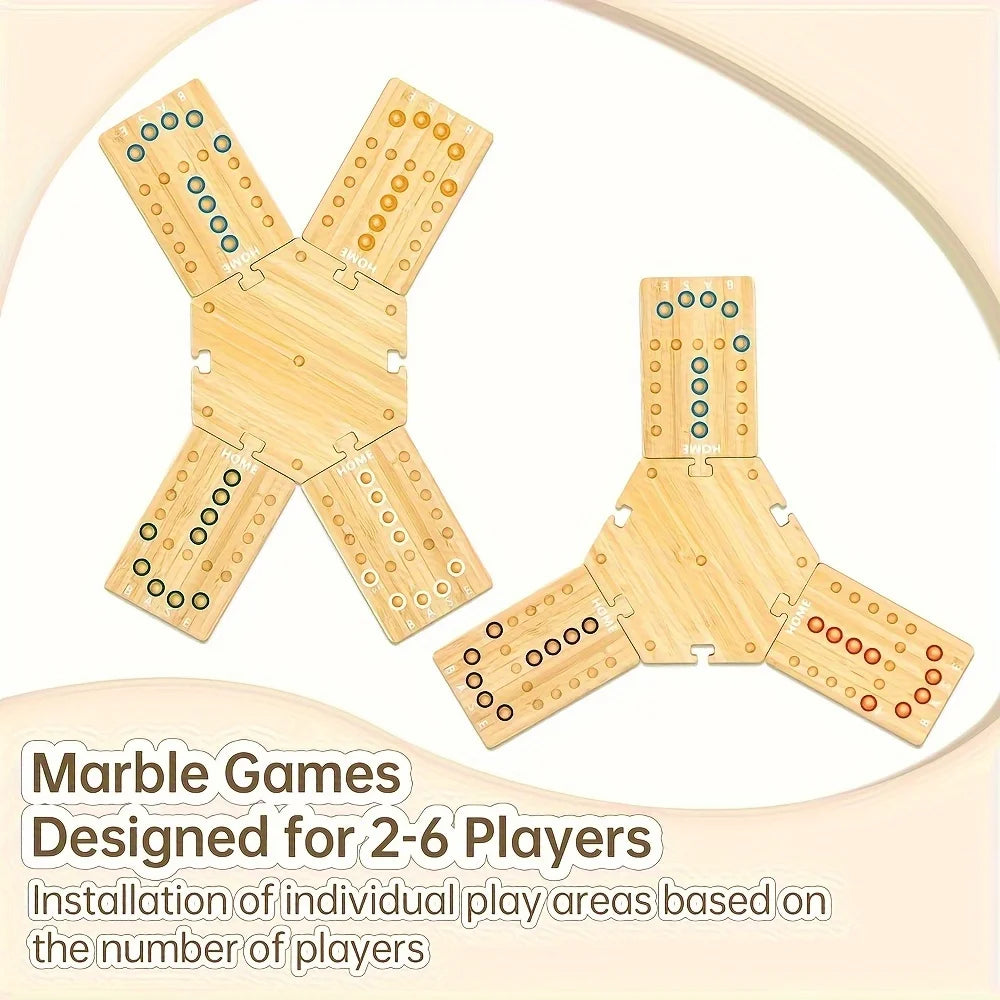 Marble Dash — Wooden Strategy & Racing Board Game (2–6 Players)