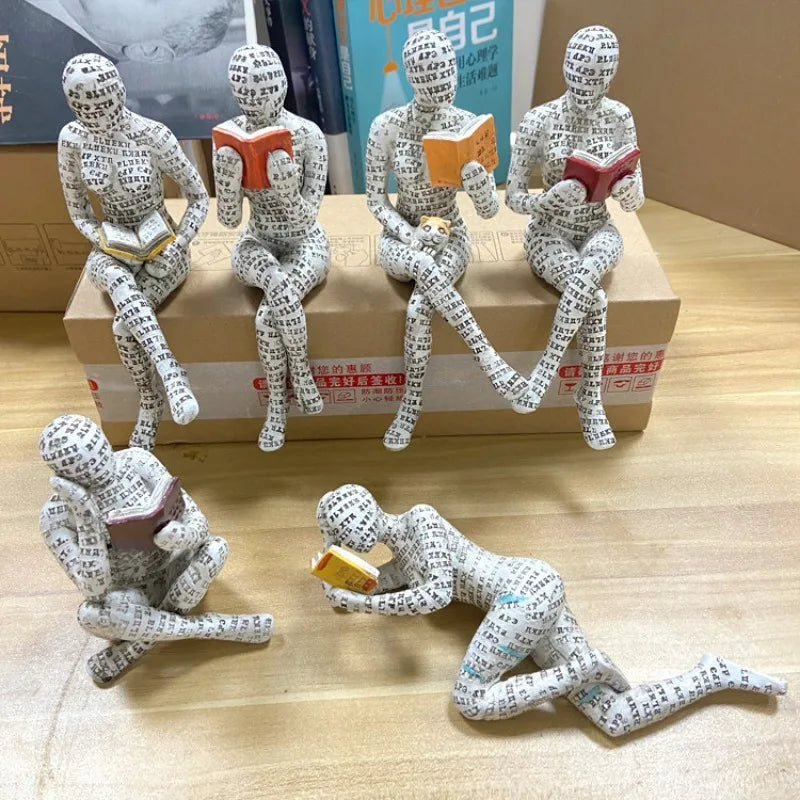 “Paper Muse” Reading Woman Figurines — Bookish Shelf Décor (Resin)