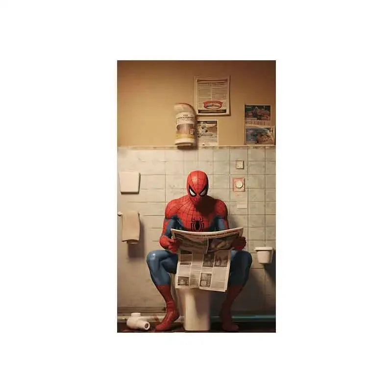 Superhero Bathroom Reading Poster — Humorous Canvas Wall Art