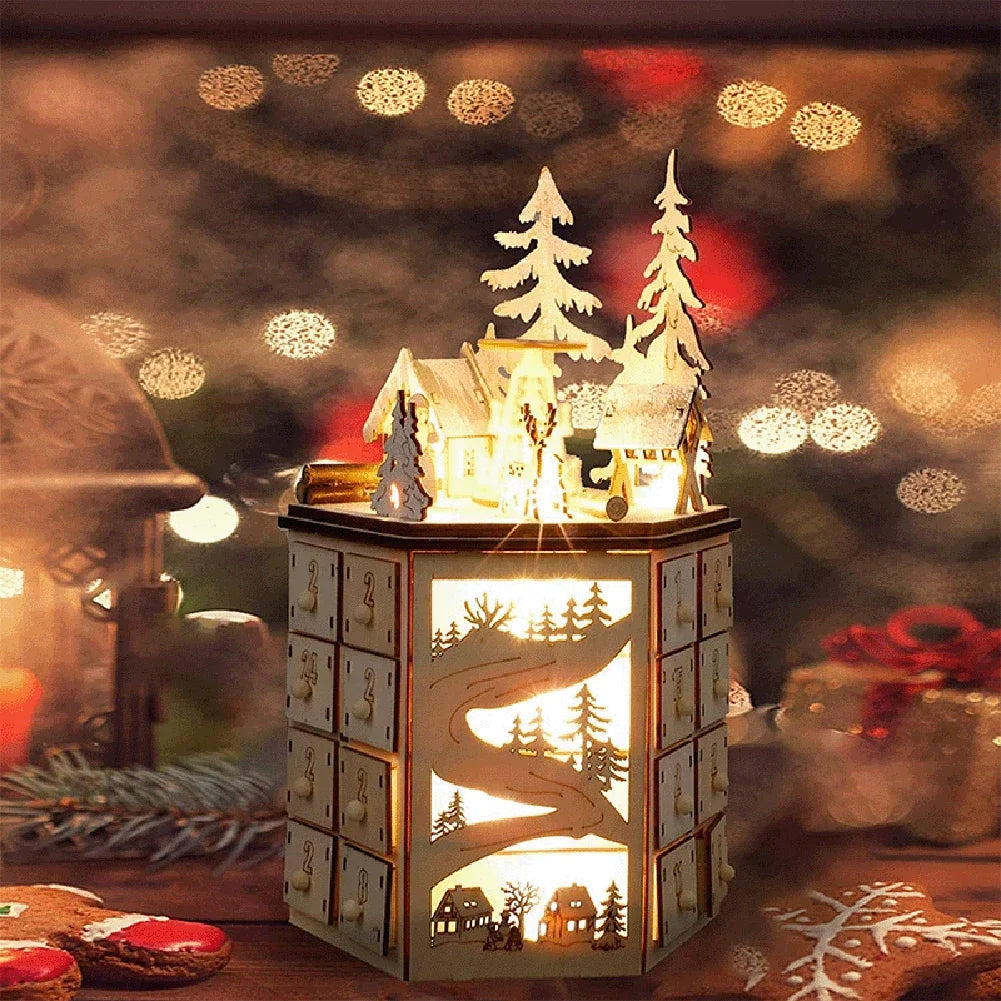 Wooden Village Advent Calendar — Fill-Your-Own Countdown with Lights & Festive Charm