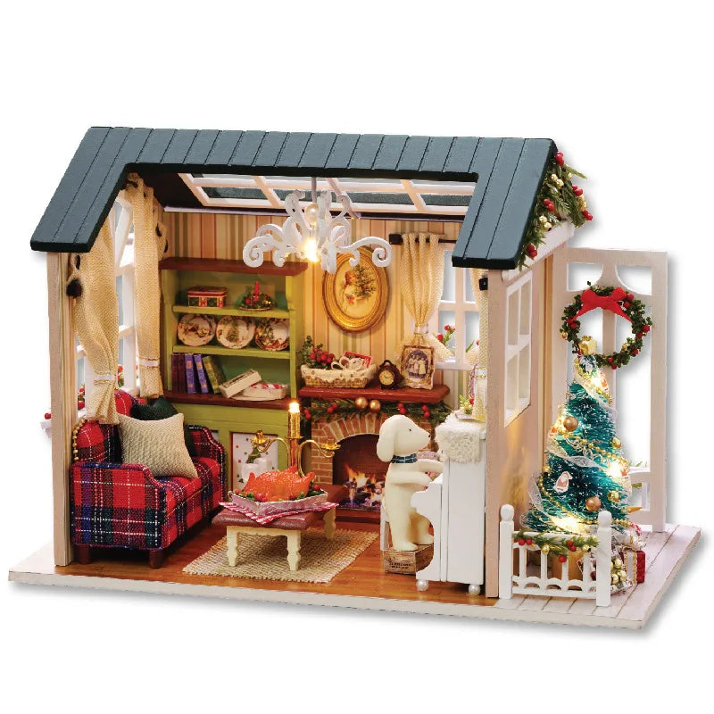 DIY Christmas Book Nook Cabin Kit — Miniature Wooden Bookshelf Insert with Touch Light | Festive Bookstand Craft & Decoration