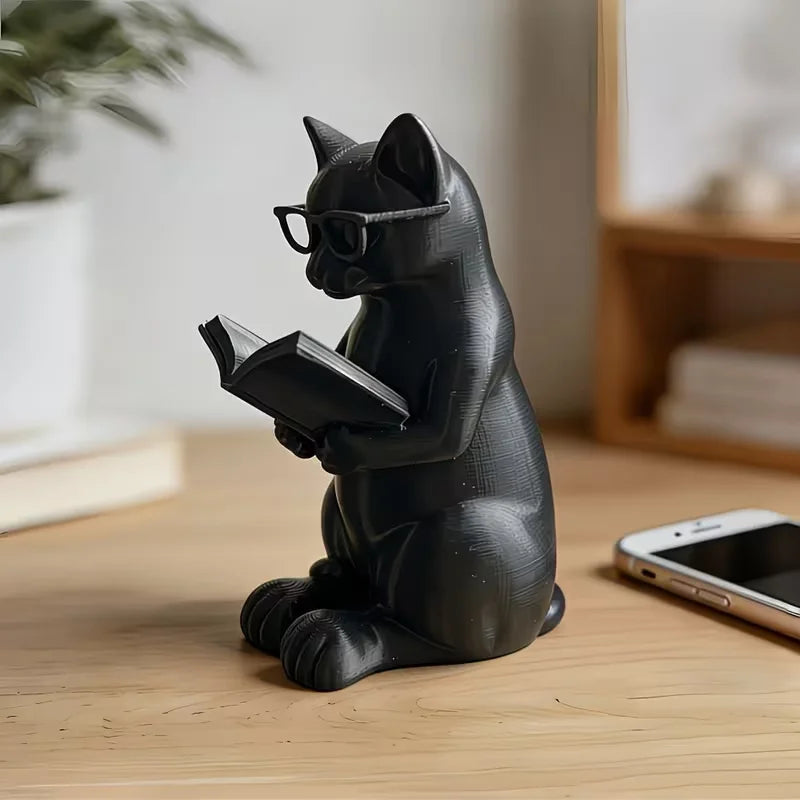 Bookworm Cat with Glasses — Cute 3D Printed Reading Cat Figurine