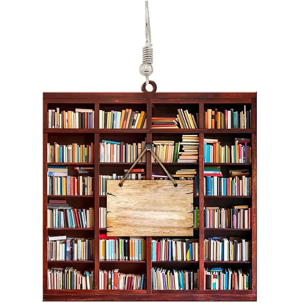 Book Lover Christmas Tree Decorations, Acrylic Hanging Ornaments in Bookstore, Shelf & Library Designs