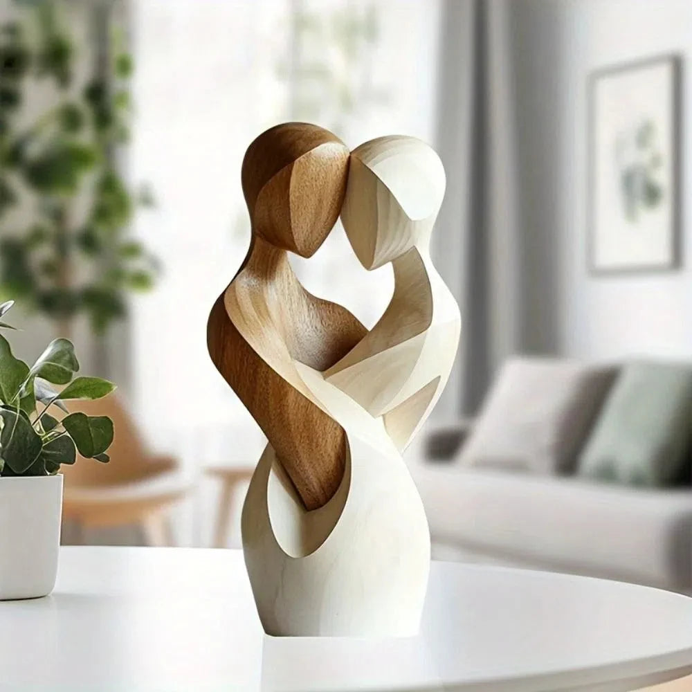 Embracing Couple Sculpture — Modern Wooden Love & Togetherness Ornament