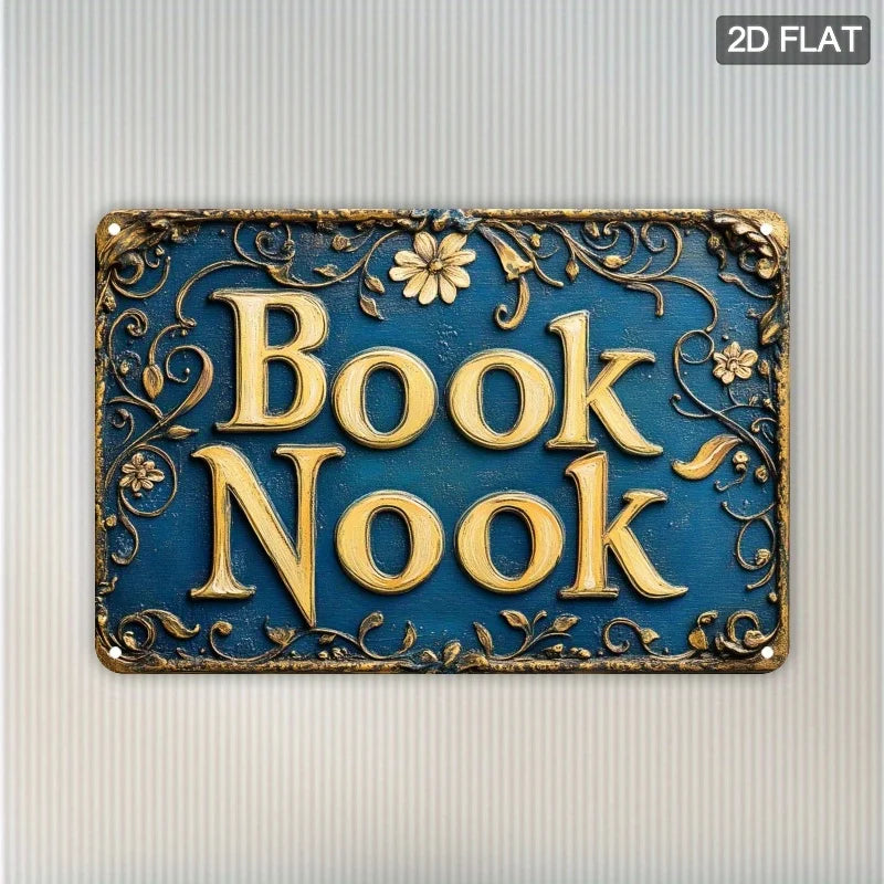 Vintage “Book Nook” Metal Wall Sign — Elegant Literary Accent