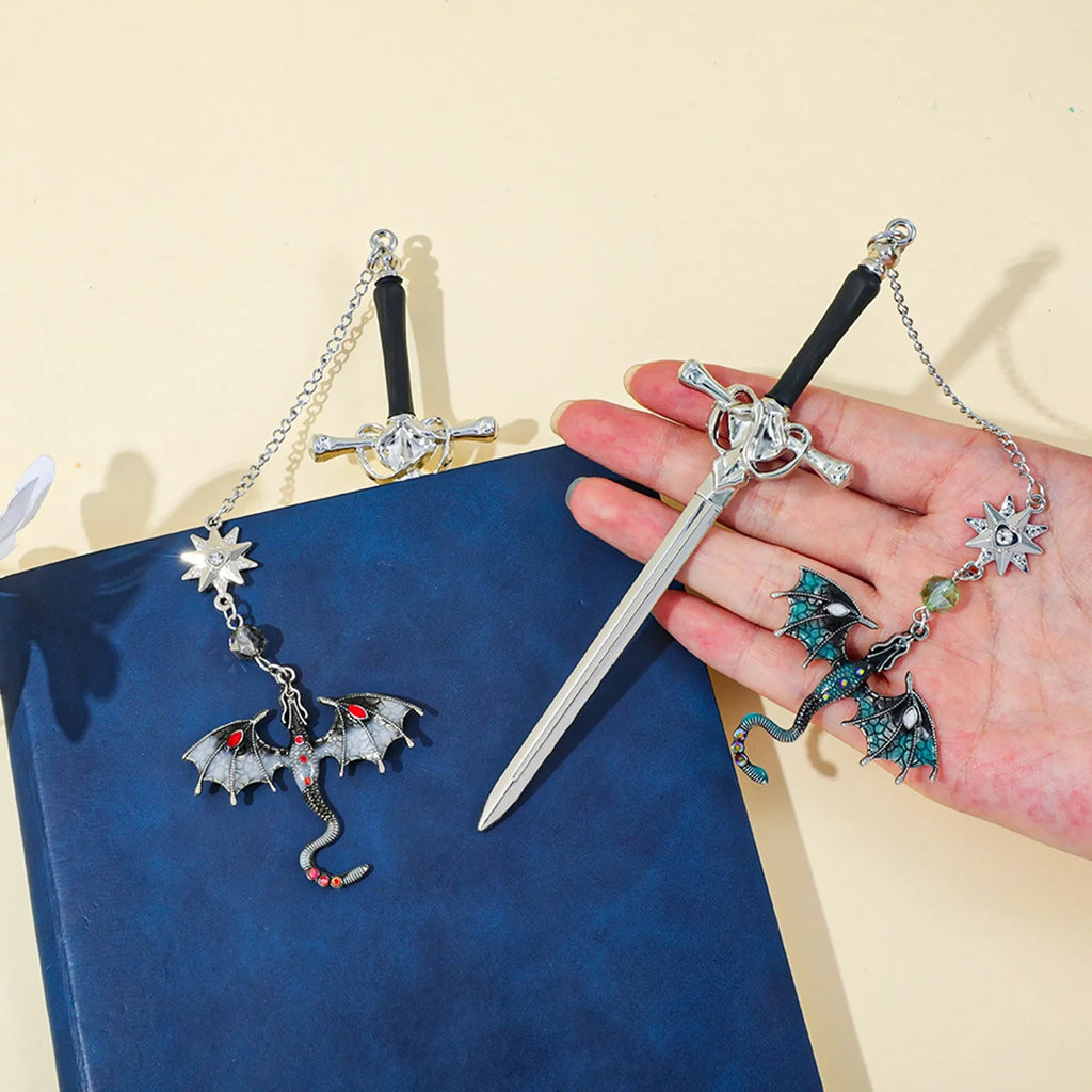 Dragon Sword Metal Bookmark — Exquisite Gemstone Accents