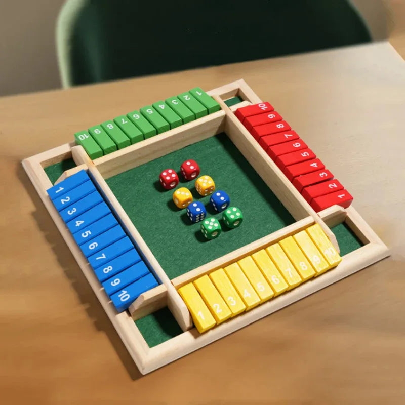 Shut the Box — Classic Wooden 4-Player Dice Game