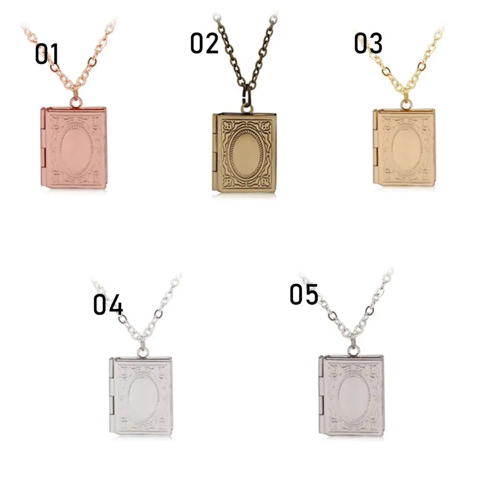 Retro Book Locket Necklace — Photo Keepsake Pendant