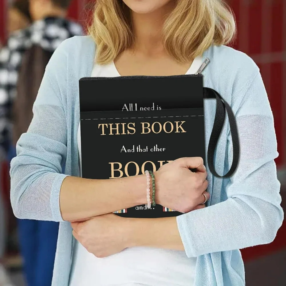 “All I Need Is This Book…” Black Book Sleeve — Zipped, Washable, With Pocket