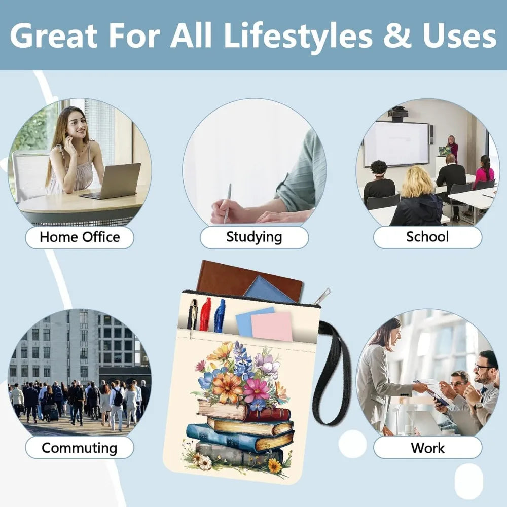 “Books & Blooms” Book Sleeve — Zipped, Washable, With Pocket