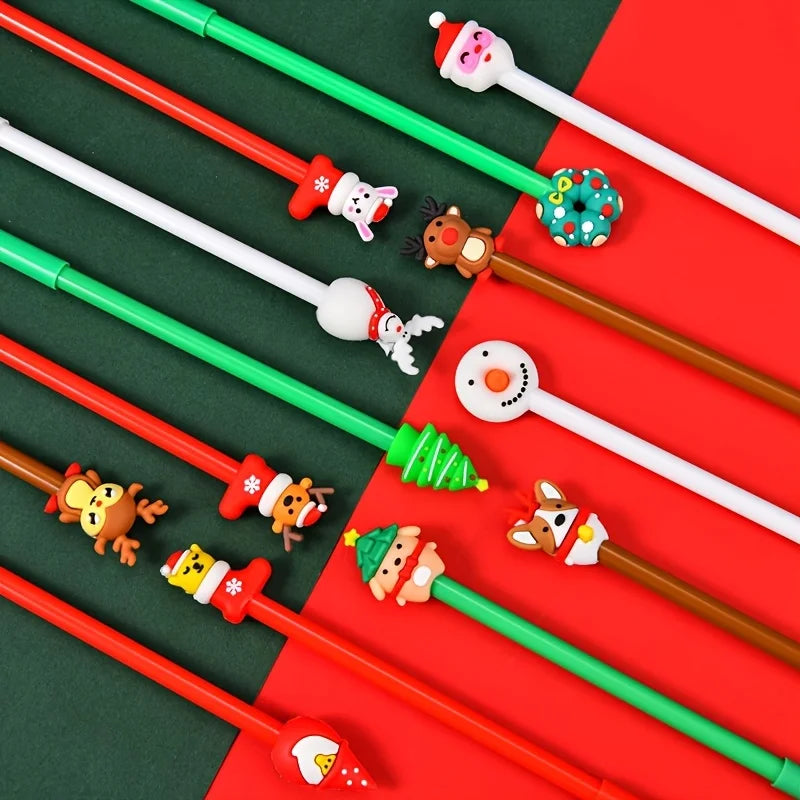 12-Piece Christmas Cartoon Pen Set — Festive Pens for Students, Writers & Holiday Gifting | Cute Stationery Collection