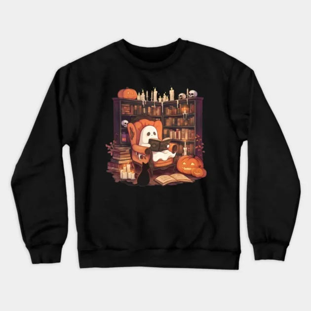 Reading Ghost Sweatshirt — Cozy Book-Lover Halloween Jumper