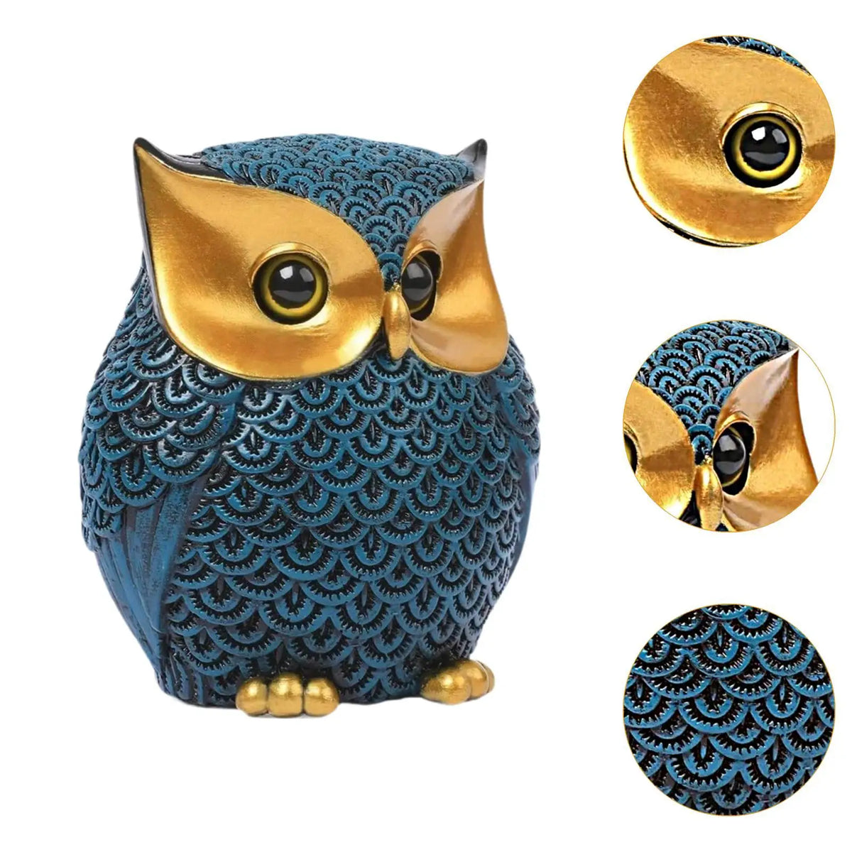 Modern Blue Owl Statue — Resin Bookshelf & Desk Ornament
