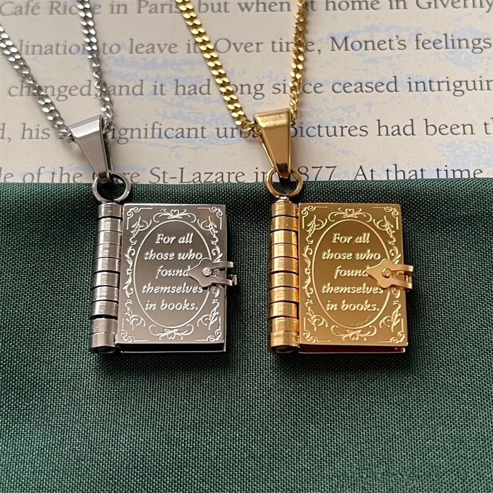 “For All Those Who Found Themselves in Books” — Engraved Book Necklace
