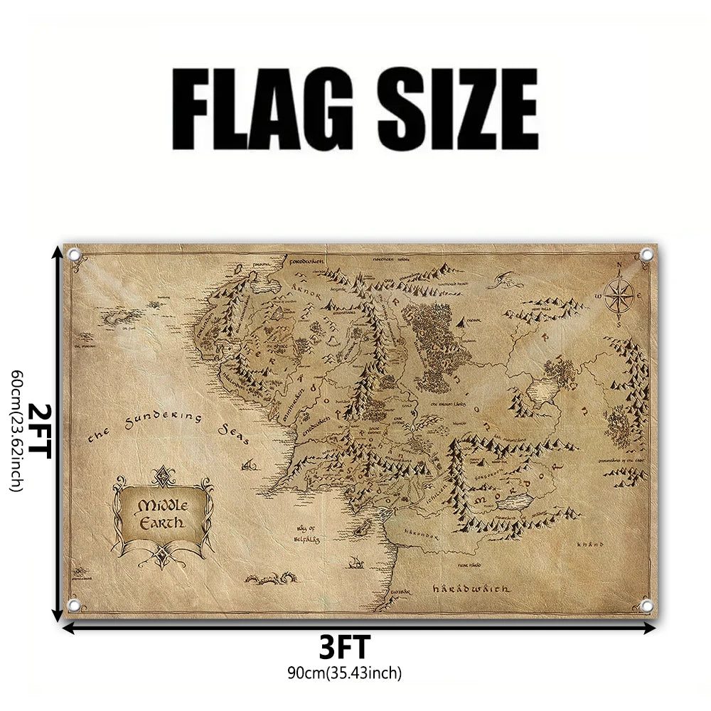 Map of Middle-earth Flag - The Lord of the Rings Wall or Garden Banner | Outdoor & Room Décor for Fantasy Fans