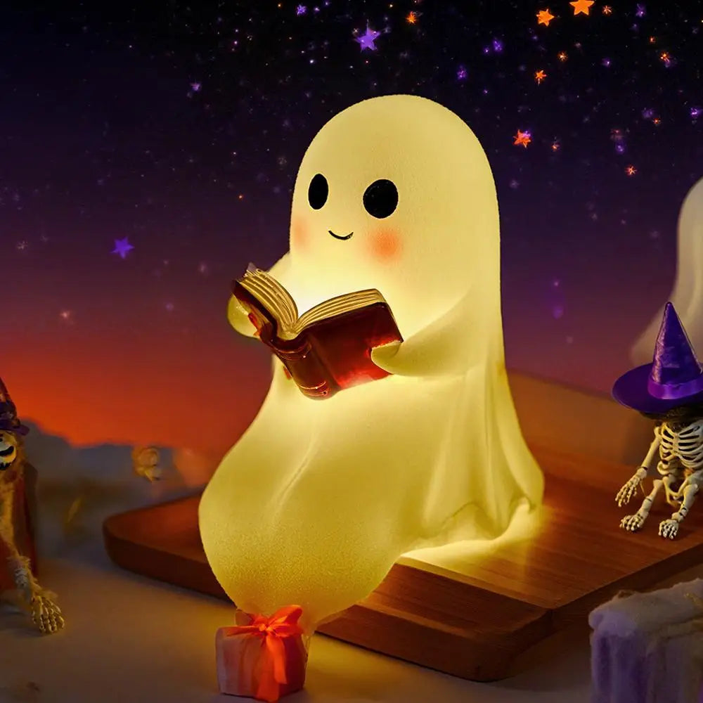 Cute Reading Ghost Night Light — Bookish Halloween Glow