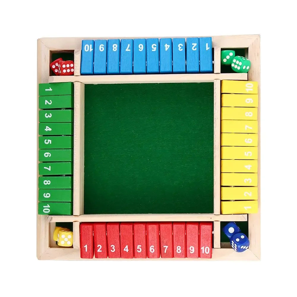 Shut the Box — Classic Wooden 4-Player Dice Game