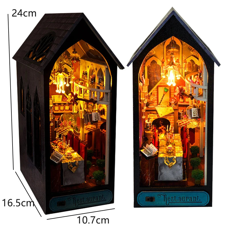 DIY Book Nook Kit — 3D Wooden Miniature Puzzle Bookend Scene (Various Designs)