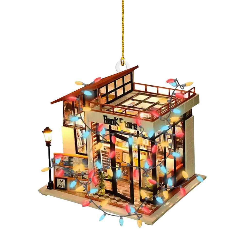 Book Lover Christmas Tree Decorations, Acrylic Hanging Ornaments in Bookstore, Shelf & Library Designs