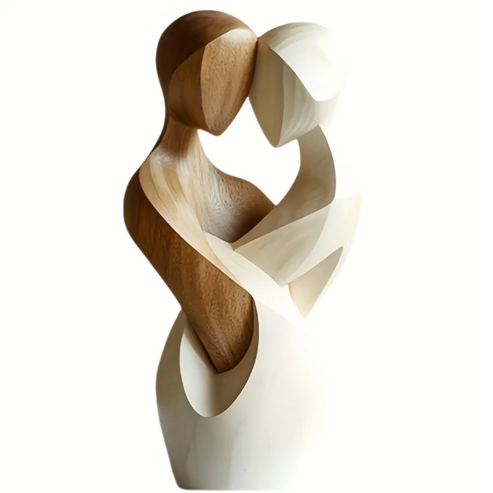 Embracing Couple Sculpture — Modern Wooden Love & Togetherness Ornament