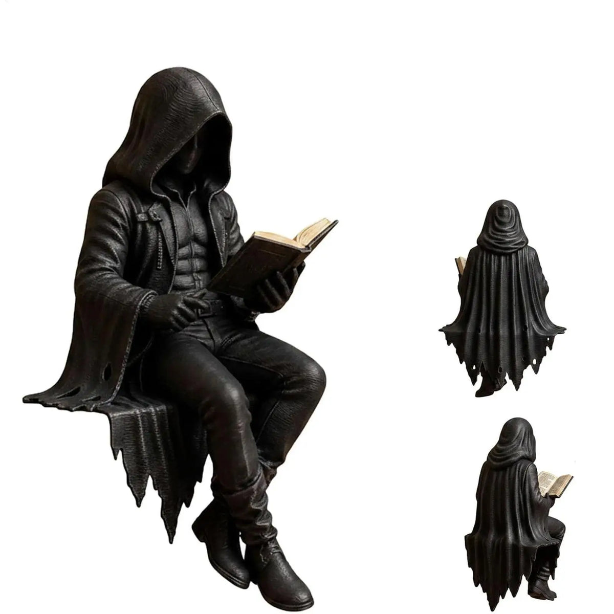 Gothic Reader Statue — Mysterious Dark Fantasy Bookshelf Figurine