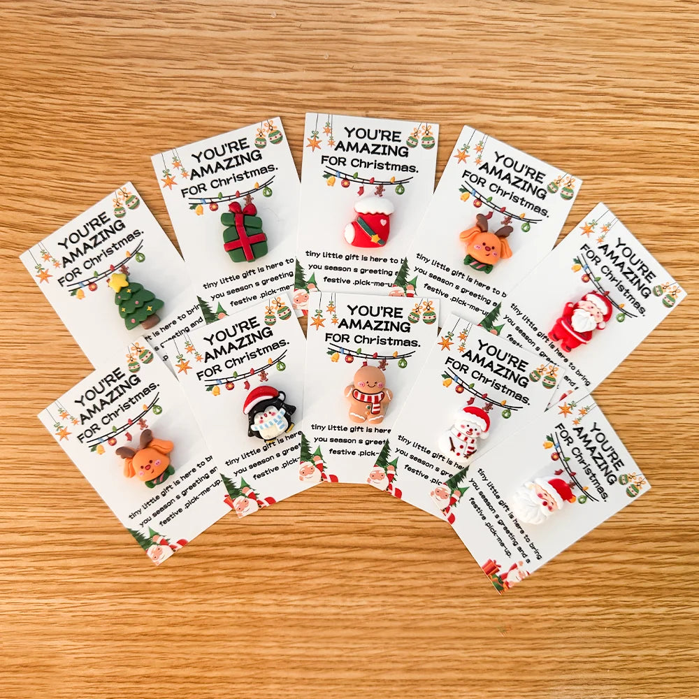 Mini Christmas Hug Cards — Santa, Snowman & Reindeer Resin Ornaments | Cute Holiday Tokens & Alternative Christmas Cards (10 or 40 pcs)