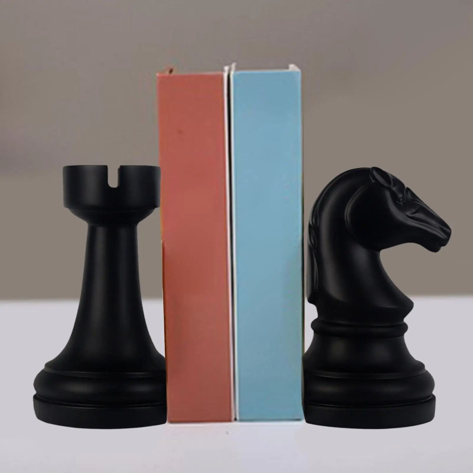 Chess Piece Bookends — Rook & Knight (Resin, Pair)