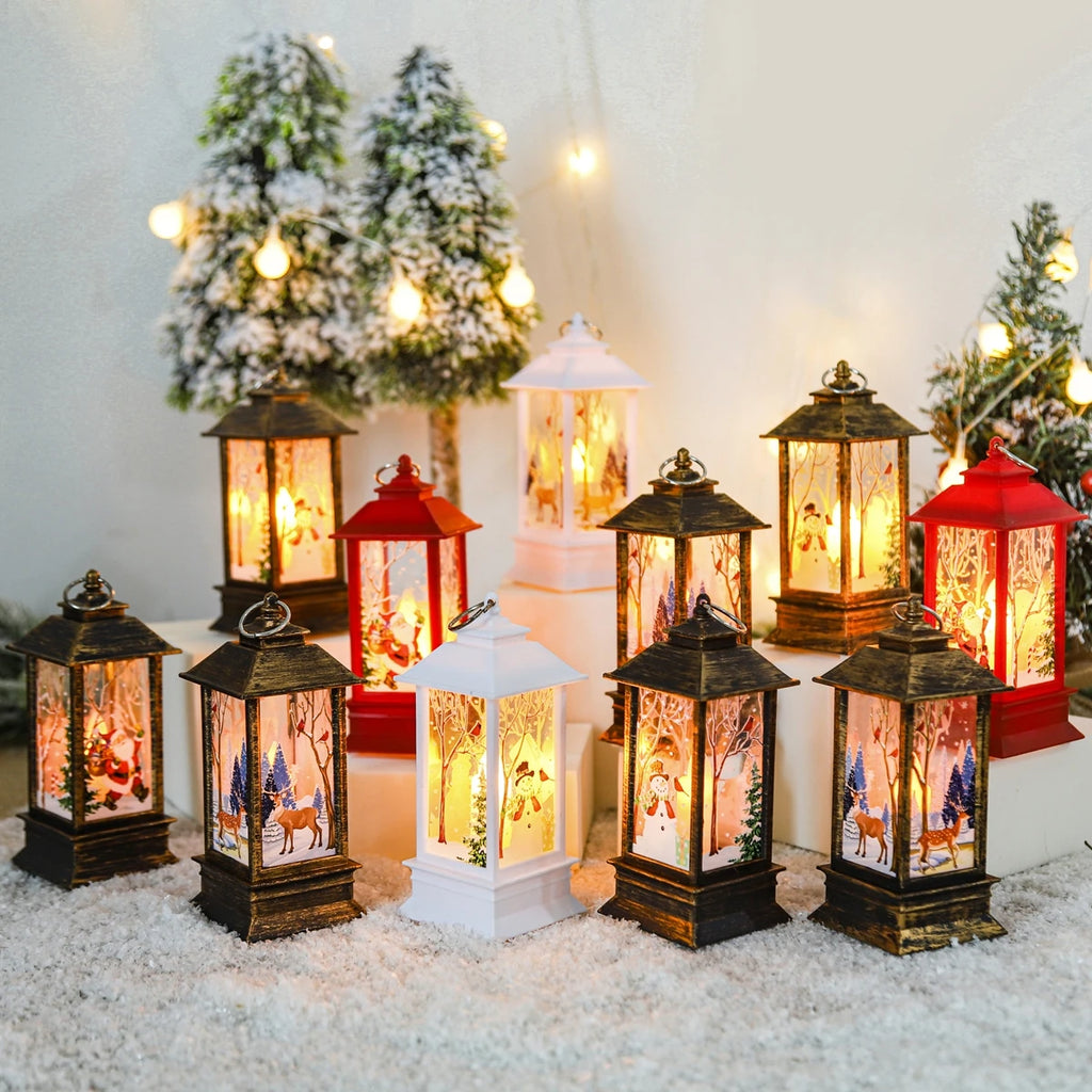 Christmas Lantern Lights – Festive Tabletop Lamps with Christmas Scenes (Red, White, or Antique)