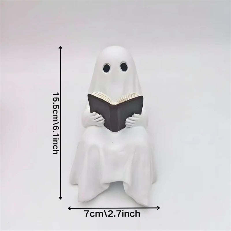 Reading Ghost Resin Statue — Spooky-Cute Literary Charm