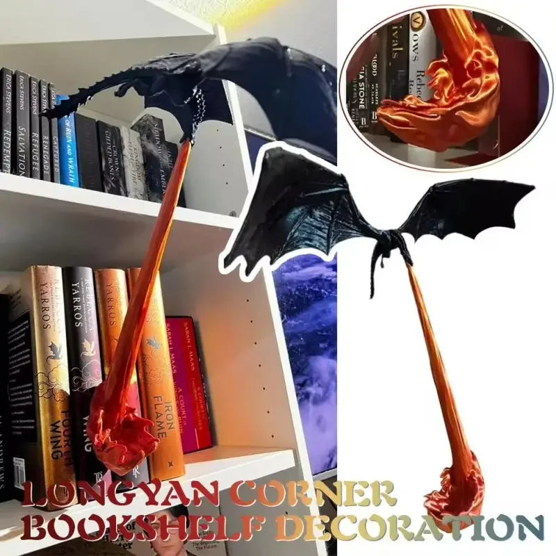 Dragon Flame Book Nook — Fire-Breathing Bookshelf Decoration