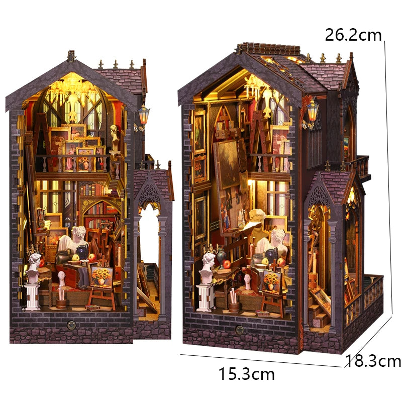 DIY Book Nook Kit — 3D Wooden Miniature Puzzle Bookend Scene (Various Designs)