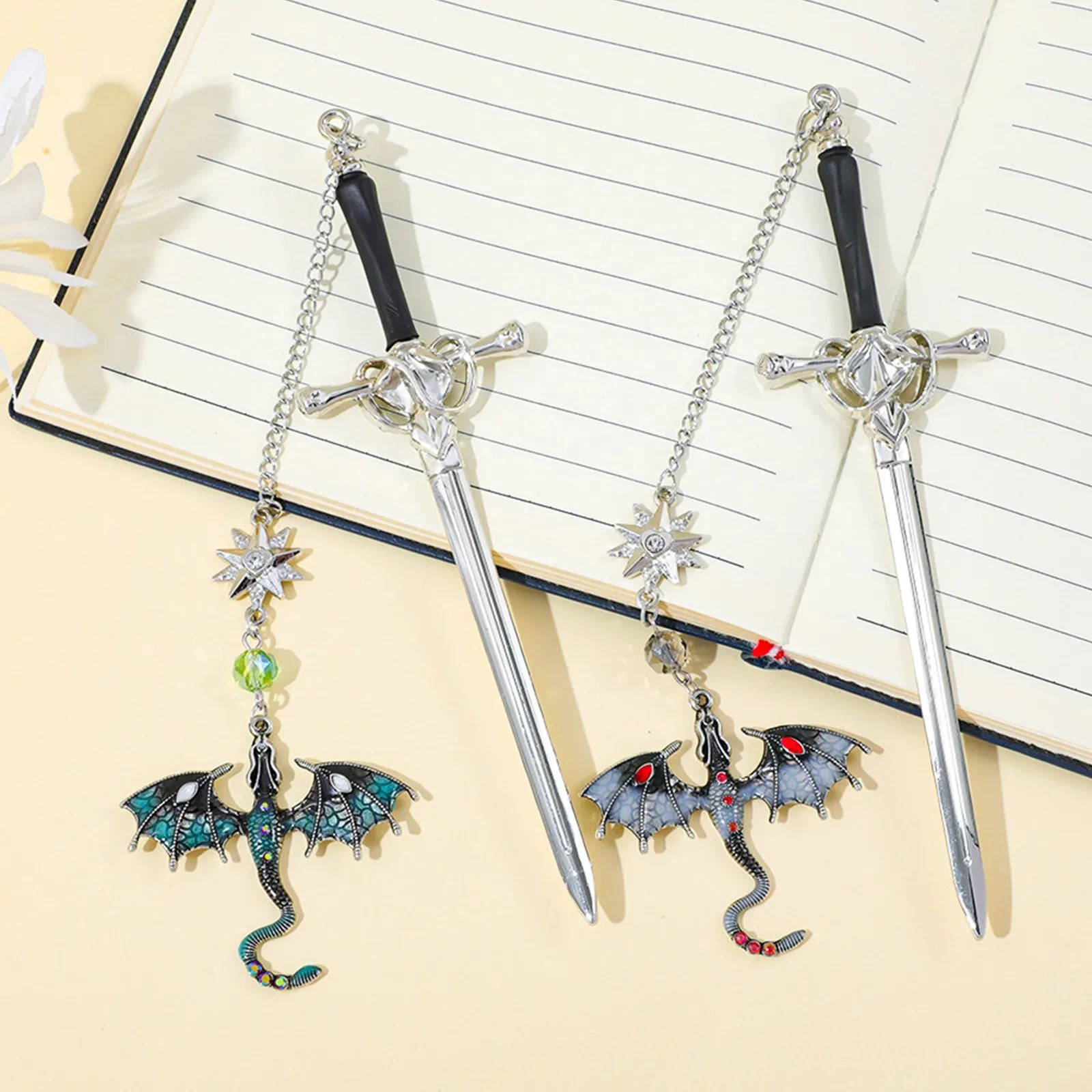 Dragon Sword Metal Bookmark — Exquisite Gemstone Accents