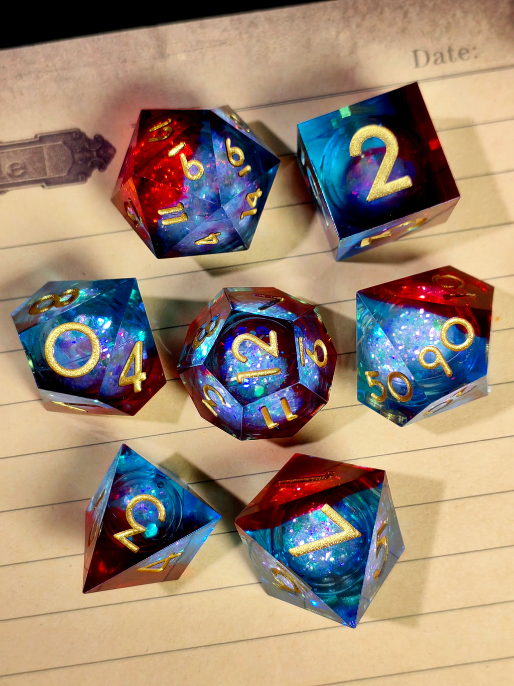 Dungeons & Dragons Dice Set - 7-Piece Sharp Edge Resin Dice with Flowing Sand