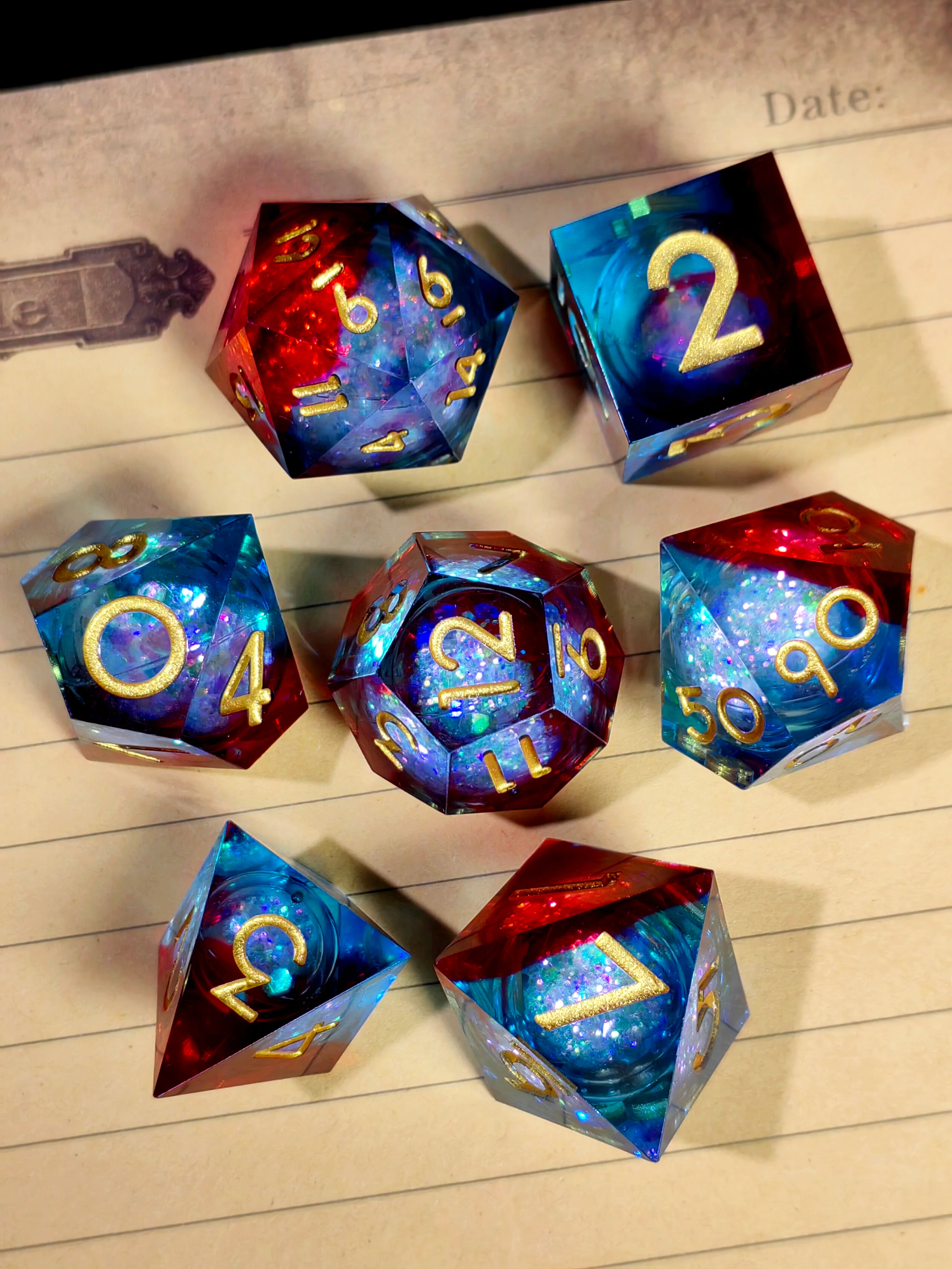 Dungeons & Dragons Dice Set - 7-Piece Sharp Edge Resin Dice with Flowing Sand