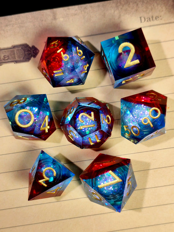 Dungeons & Dragons Dice Set - 7-Piece Sharp Edge Resin Dice with Flowing Sand