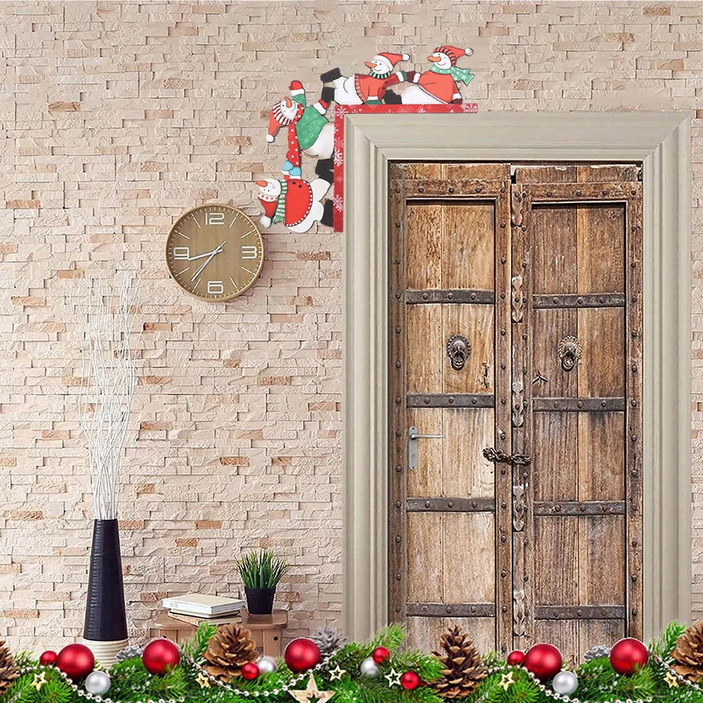 Christmas Wooden Corner Snowman Decoration — Cute Cartoon Snowmen for Shelves, Door Frames & Bookcases | Festive Wooden Ornament