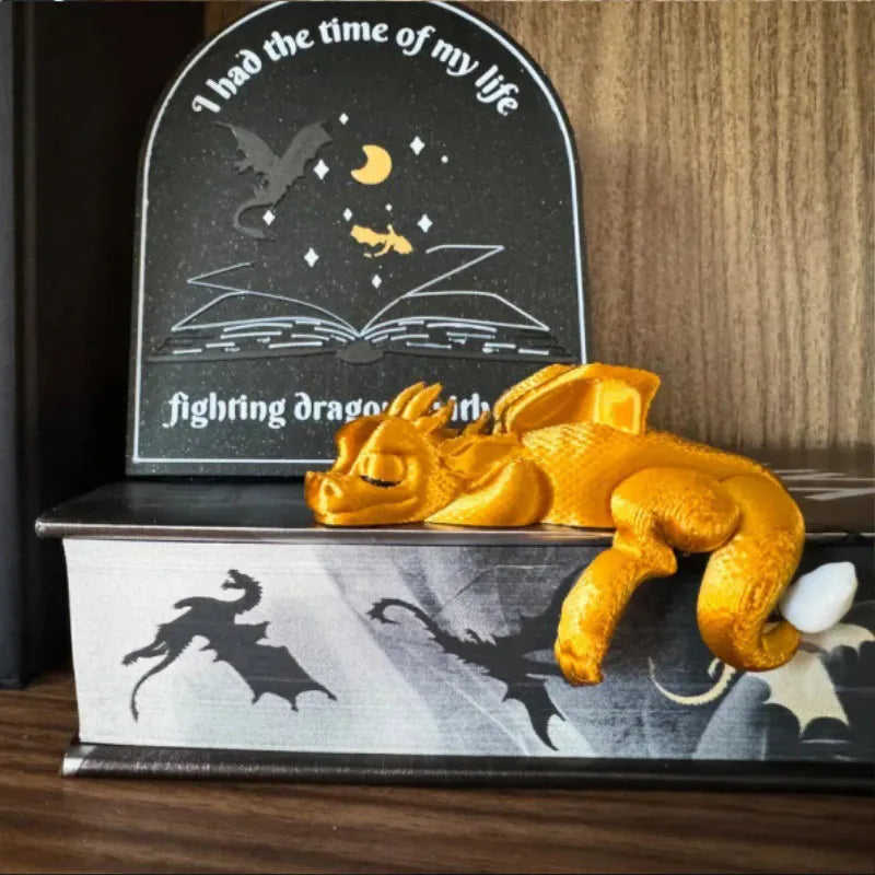 Sleeping Dragon Bookshelf Sitter — Edge-Perching Shelf Decoration