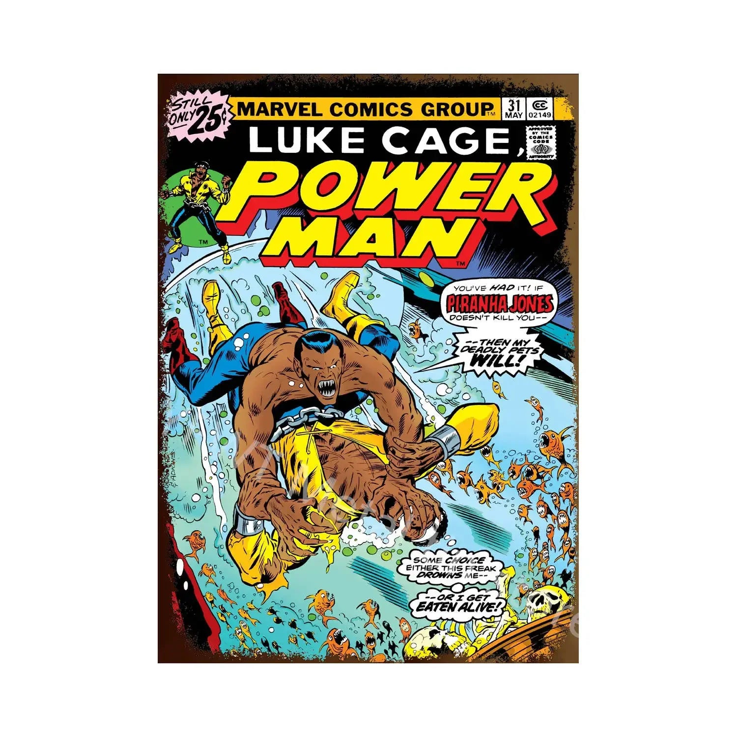 Vintage Comic-Style Metal Sign — Hulk/Captain America/Thor/Luke Cage/Iron Man