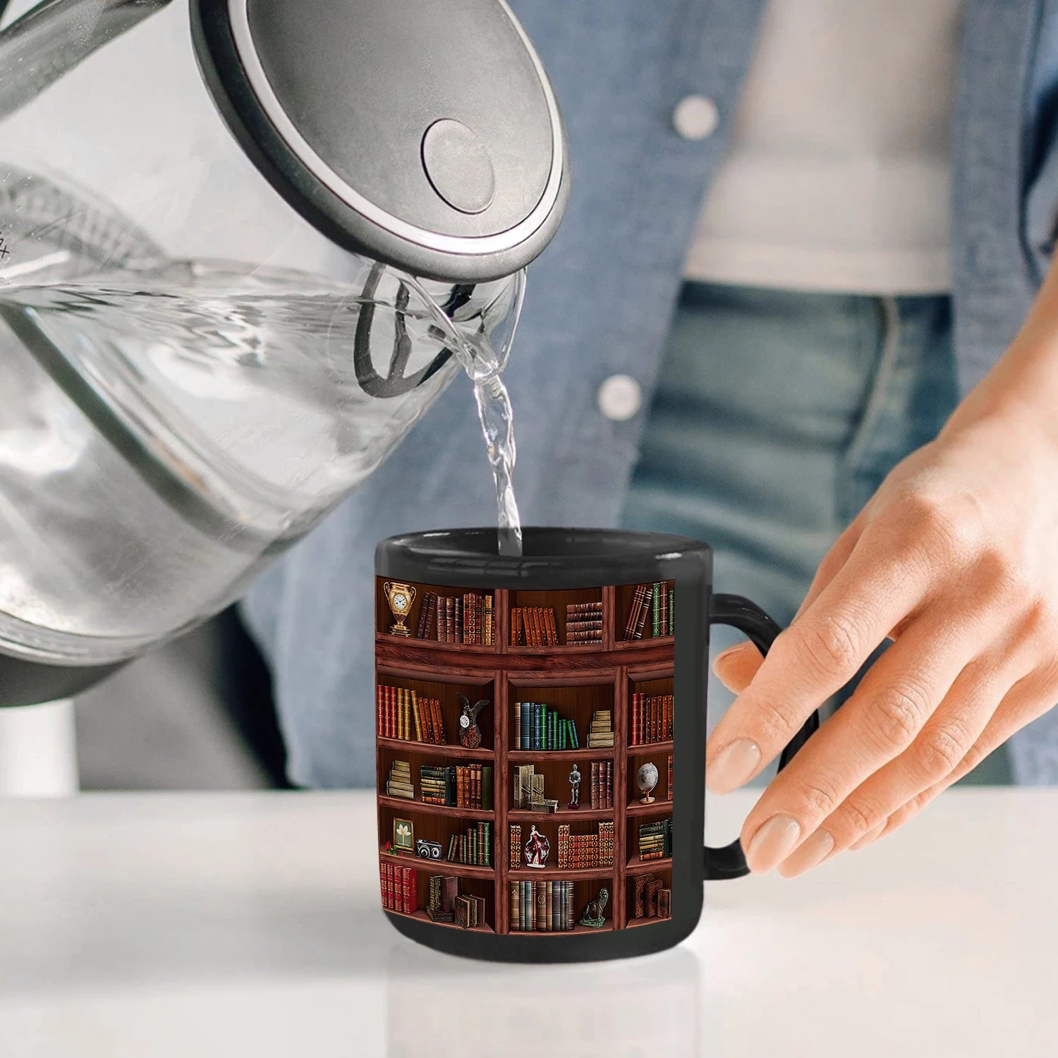 Library Bookshelf Mug — 11 oz Ceramic Coffee Cup