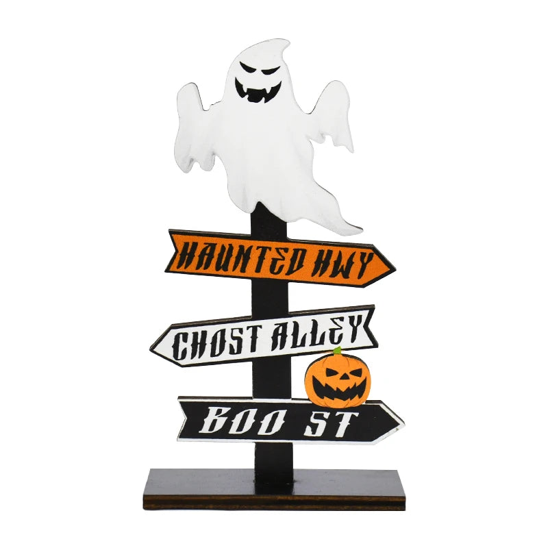 Spooky Wooden Halloween Ornament — Ghost, Pumpkin & Skull Decoration