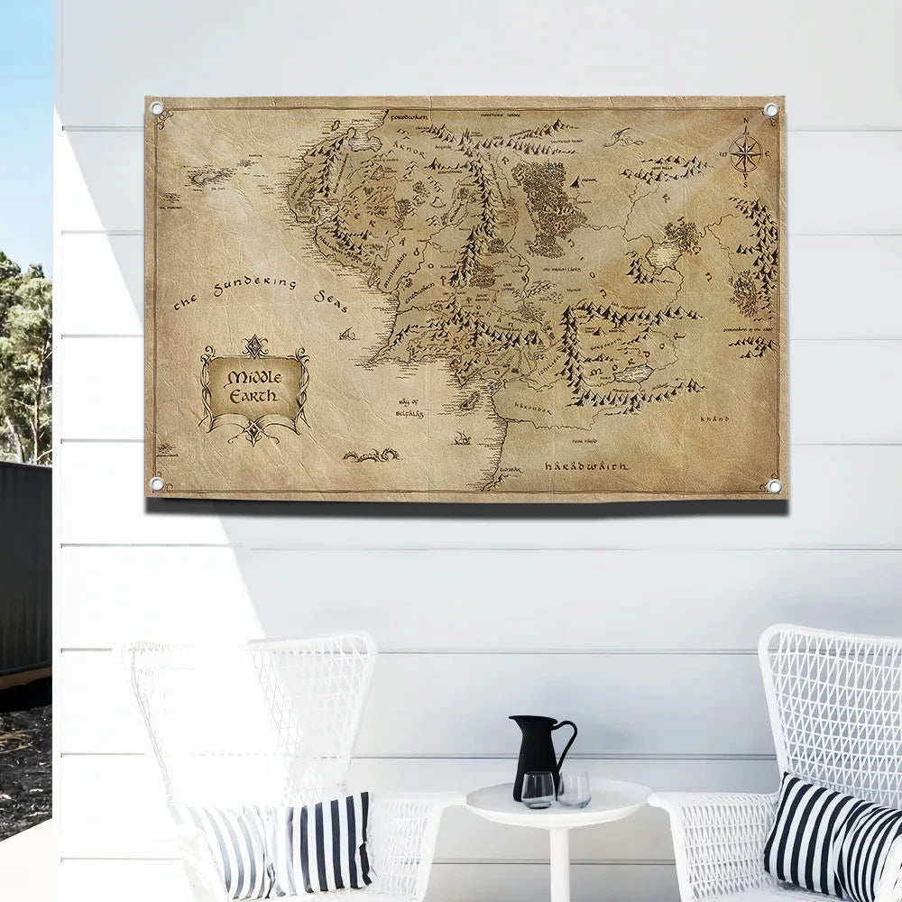 Map of Middle-earth Flag - The Lord of the Rings Wall or Garden Banner | Outdoor & Room Décor for Fantasy Fans