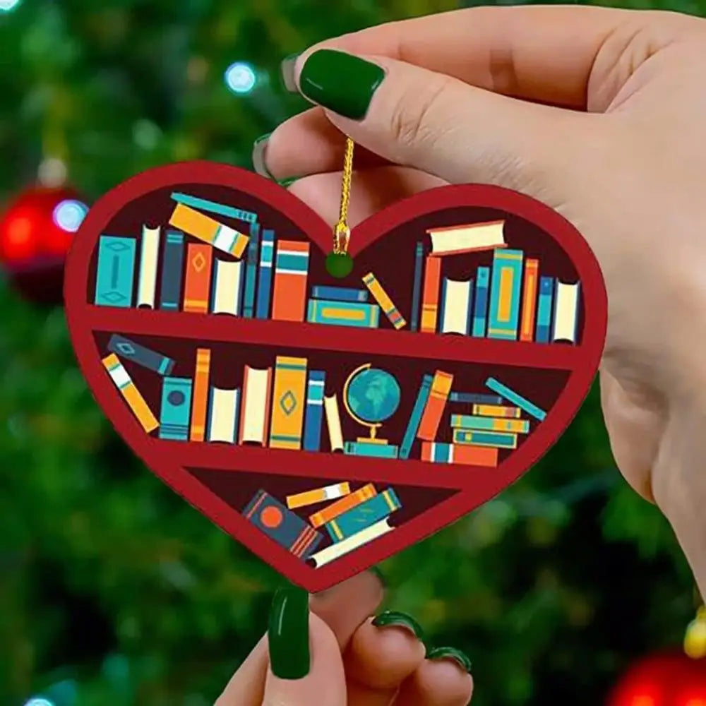 Book Lover Christmas Tree Decorations, Acrylic Hanging Ornaments in Bookstore, Shelf & Library Designs