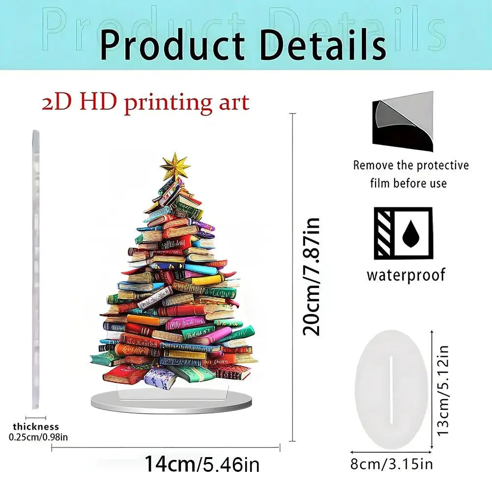 Christmas Book Tree Ornament — Acrylic Book Stack Decoration for Readers & Holiday Home Décor