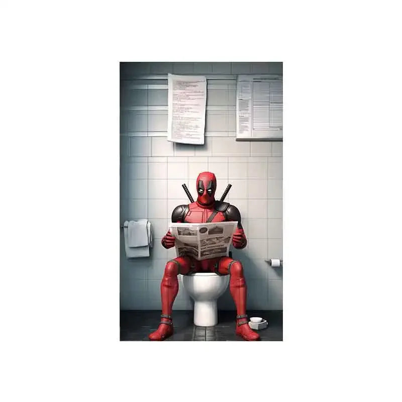 Superhero Bathroom Reading Poster — Humorous Canvas Wall Art